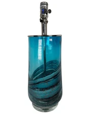 Murano Style Blue Art Glass Swirl Table Lamp Nautical Coastal Gold Flecks Heavy