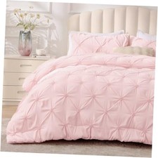 Queen Comforter Set - 3 Pieces Boho Pintuck Bedding Queen 88"x88" Baby Pink