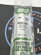 Evergreen Scale. Polystyrene Strips. 14" 255 Square Tube 5/16" (2)