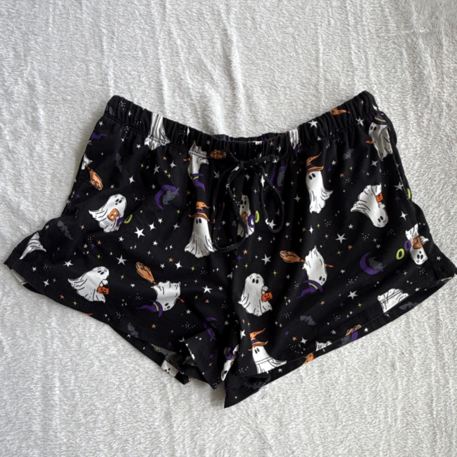 my celebrate! Women's Ghost Graphic Print Sleep Shorts XS Drawstring Black 0005