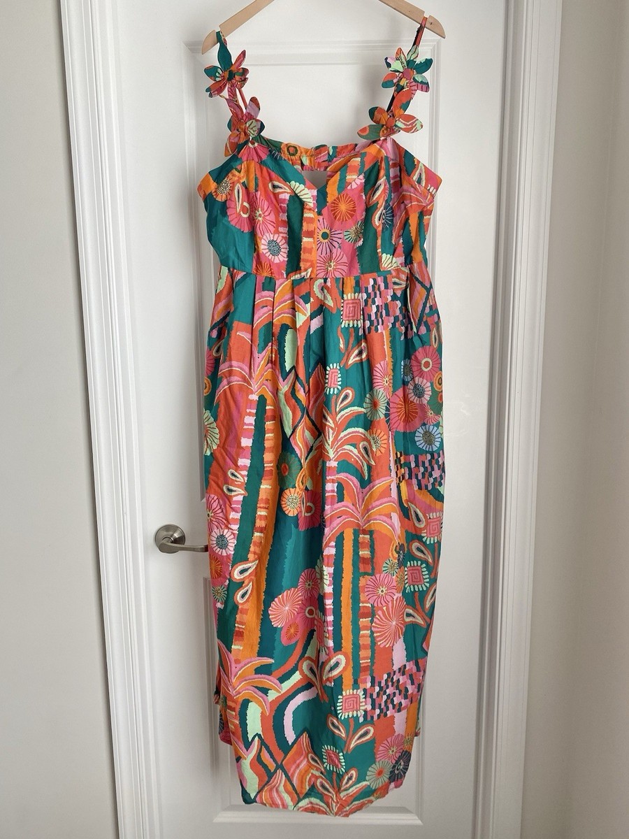 farm rio pleated palm midi dress Farm Rio x Anthropologie Pleated Palm Midi Dress (Size 1X) - NWT