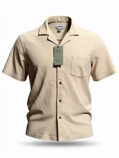 Men s Goodfellow Co Camp Collar Shirt Medium Beige Textured Knit NWT