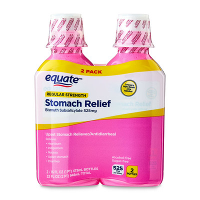 Equate Upset Stomach Relief Bismuth Liquid 16 fl oz Bottles 2 Pack