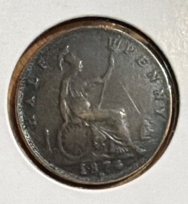 1874H Britain 1/2 Penny Nice Details Coin-Victoria -Semi Key  Date-KM#754