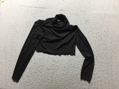 Romwe Crop Top Womens L Large Black Ribbed Long Sleeve Cowl Neck