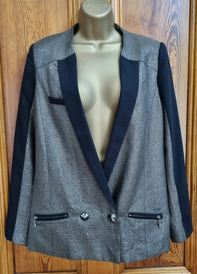 FIRETRAP WOMEN SPARKLING GOLD/BLACK BLAZER - SIZE: M UK (12) - Image 3 of 4