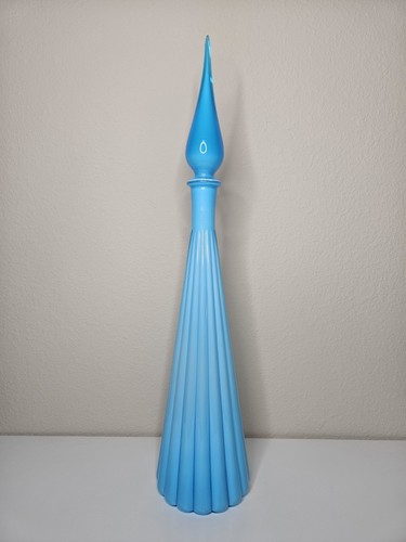 Vtg Empoli Turquoise Blue Cased Glass Fluted Genie Bottle Decanter 27.5" *READ* - Picture 22 of 23