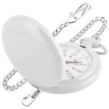 Smooth Cover Quartz Pocket Watch Roman Numeral White Dial Waist Chain Men