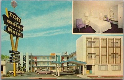 Vintage 1960s LAS VEGAS Nevada Postcard ''TOD MOTOR MOTEL'' Street & Room Views