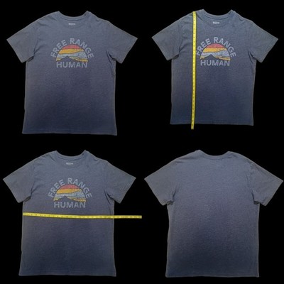Life is Good Crusher Tee ''Free Range Human'' Logo Adult T-Shirt Sz Large Blue Tee