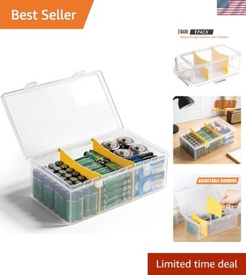 Clear Plastic Battery Storage Organizer for AA, AAA, 9V, C Batteries, Storage...