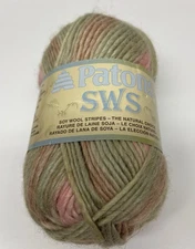 New Patons SWS Soy Wool Stripes #4 Yarn Natural Pink 110 yds Wool/Soy FREE SHIP