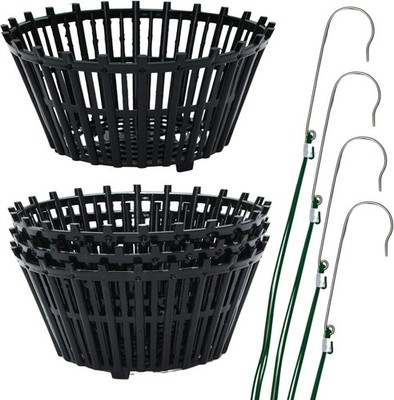 Set of 4 Large Black Strong Plastic Orchid Baskets 10 Inches Wide with Hanger