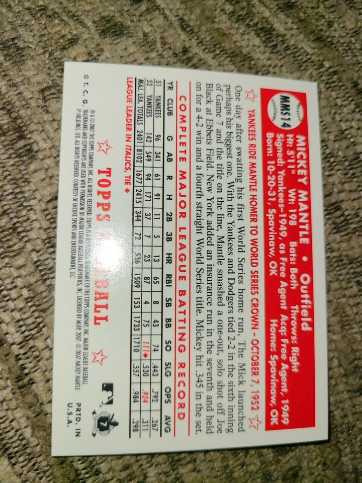 Mickey Mantle 2007 Topps 1953 Baseball Card MMS14 NM/MT - Image 2 of 4