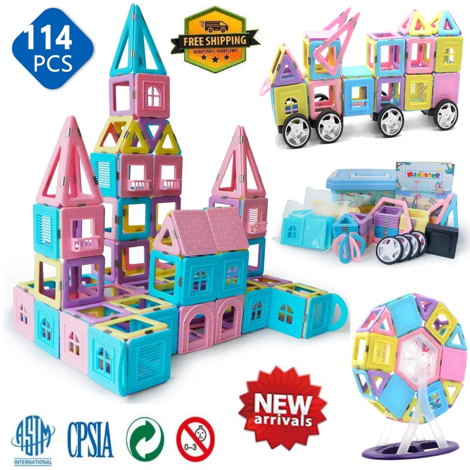 3D Building Blocks for Kids to Learn Shapes Colors STEM Toys Deluxe 114 PС Set - Image 2 of 4