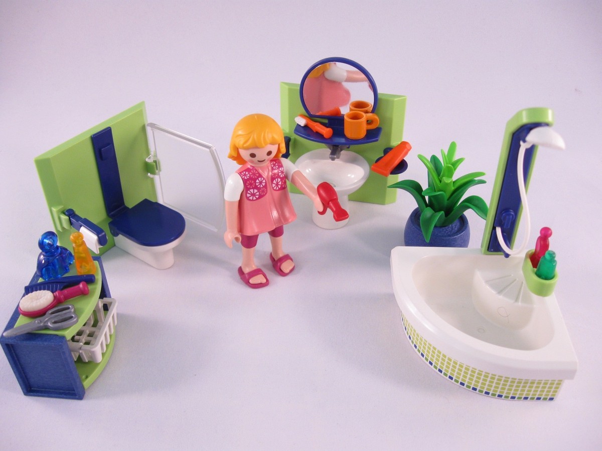 PLAYMOBIL 4285 FAMILY BATHROOM MODERN HOUSE CORNER TUB BLUE/GREEN