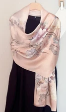 100% Silk Scarf Women neckerchief Shawl Wrap floral pink red gray green HD119