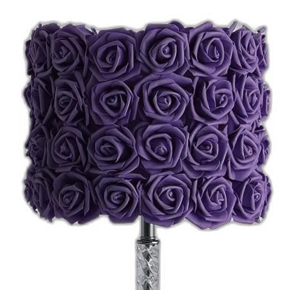 18" Silver Bedside Table Lamp With Purple Flowers Drum Shade - Image 4 of 4