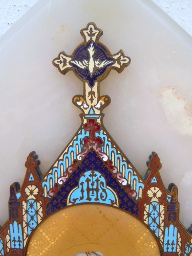 Benitier emaux cloisonne miniature Vierge Enfant Jesus Madone 19ème - Bild 4 von 12