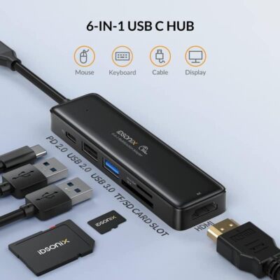 iDsonix USB C HUB Multiport USB Hub 6-in-1 4K HDMI USB 3.0 Portable For Laptap