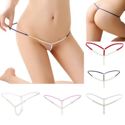 Sexy Women Crotchles Pearl Thong G-string Panties Lingerie Underwear T-back USA