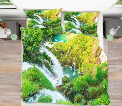 3D Waterfall Trees ZHUA699 Bed Pillowcases Quilt Duvet Cover Set Queen King Amy