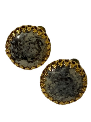 VINTAGE Miriam Haskell Signed Screw Back Clip Earrings Black White Stones RARE