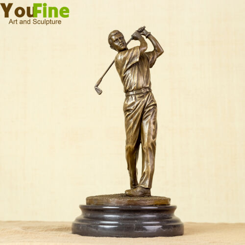 Bronze Golfer Statue Pro Golfer Swinging Golf Club Sport Sculpture Indoor Decor - Picture 1 of 10