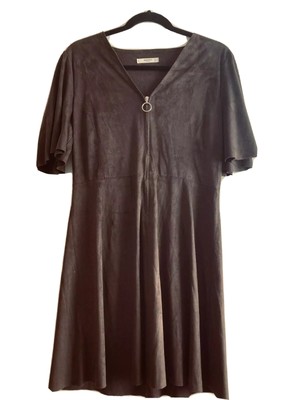 NEW MANGO (Zara Group) Suede Effect Brown  Minimal Zip front round neck Sz8