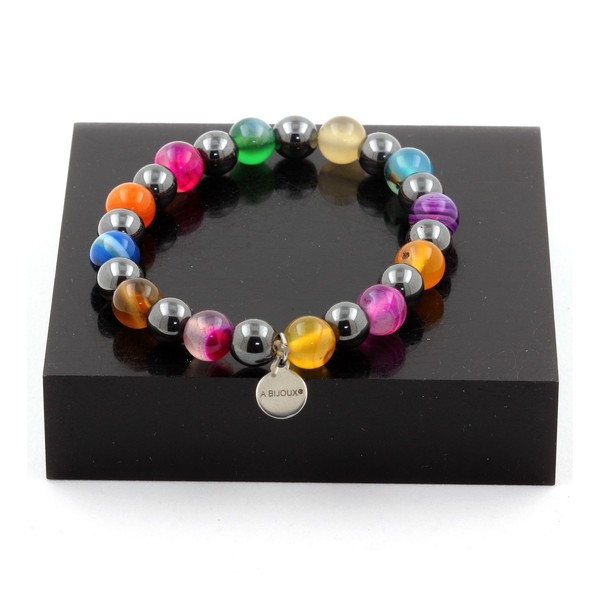 Armband Perlen Achat Phylum Mehrfarbig + HäMatit 8 Mm. Made In Frankreich-image