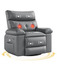 🆕PU Leather 360° Swivel Recliner with Heat and Massage Electric Recliner Chair