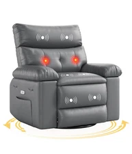 🆕PU Leather 360° Swivel Recliner with Heat and Massage Electric Recliner Chair