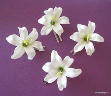 4 pc Lot Small 2" Cream White Lily Silk Flower Hair Clip,Updo,Bridal,Party