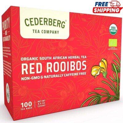Red Rooibos Tea 100 Teabags USDA Organic - Naturally Caffeine Free Cederberg Tea