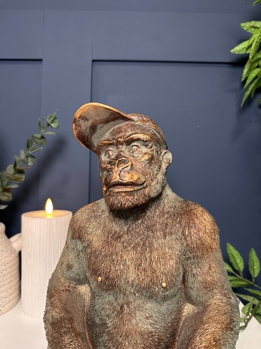 Unusual Rustic Bronze Gorilla Ornament Art Sculpture | Home Decor Table Decor - Picture 3 of 8
