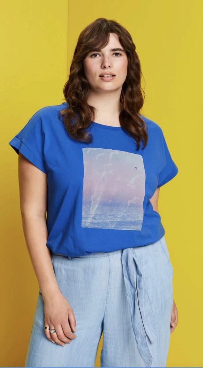 T-shirt Femme Esprit - Gris, Taille S (FR36) - Coton Ajusté - Très Bon état