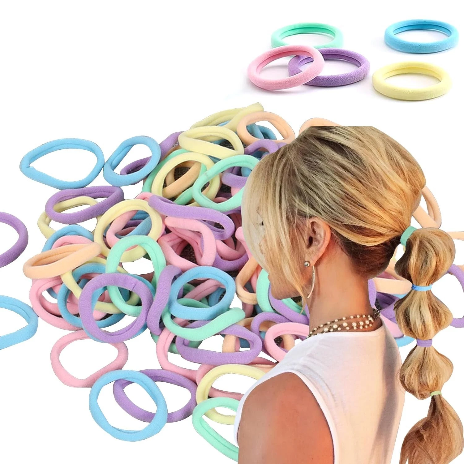 50PCS Colorful Elastic Hair Ties for Girls – No Crease Ponytail Holders Set