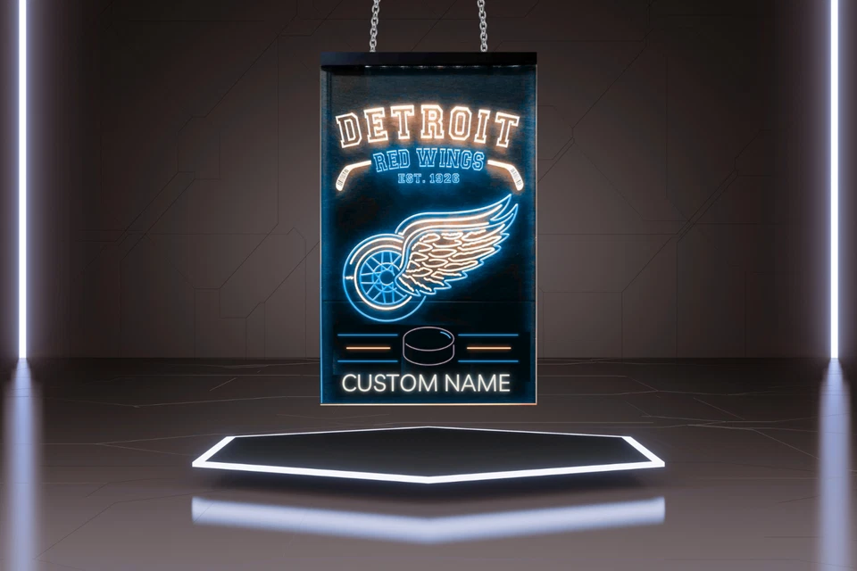 DETROIT RED WINGS NOMBRE PERSONALIZADO LED LETRERO DE NEÓN LUZ DE NEÓN PERSONALIZADA 8x12 Foto 3 de 4