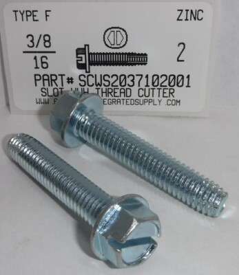 3/8-16x2 Hex Washer Slotted Thread Cutting Screws Type F Steel Zinc Plated (30)