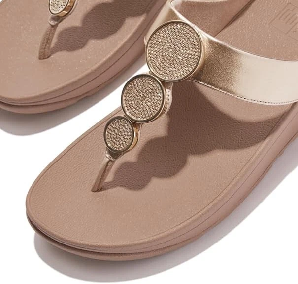 Fitflop Women's Halo Bead-Circle Beige Toe-Post Sandals