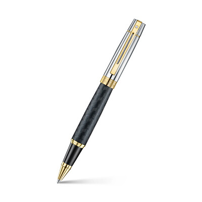Sheaffer 300 Rollerball Pen in Matte Black Shiny Chrome Cap with PVD Gold Trim