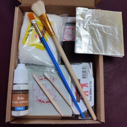 Silver Leaf Kit 925 Silver Colour Sheets Adhesive Brush Gilding Art Gold In Shop - Picture 1 of 7