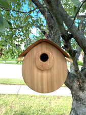 Barrel Bird House Hand-Made with Copper Patina Roof, Cedar Wood