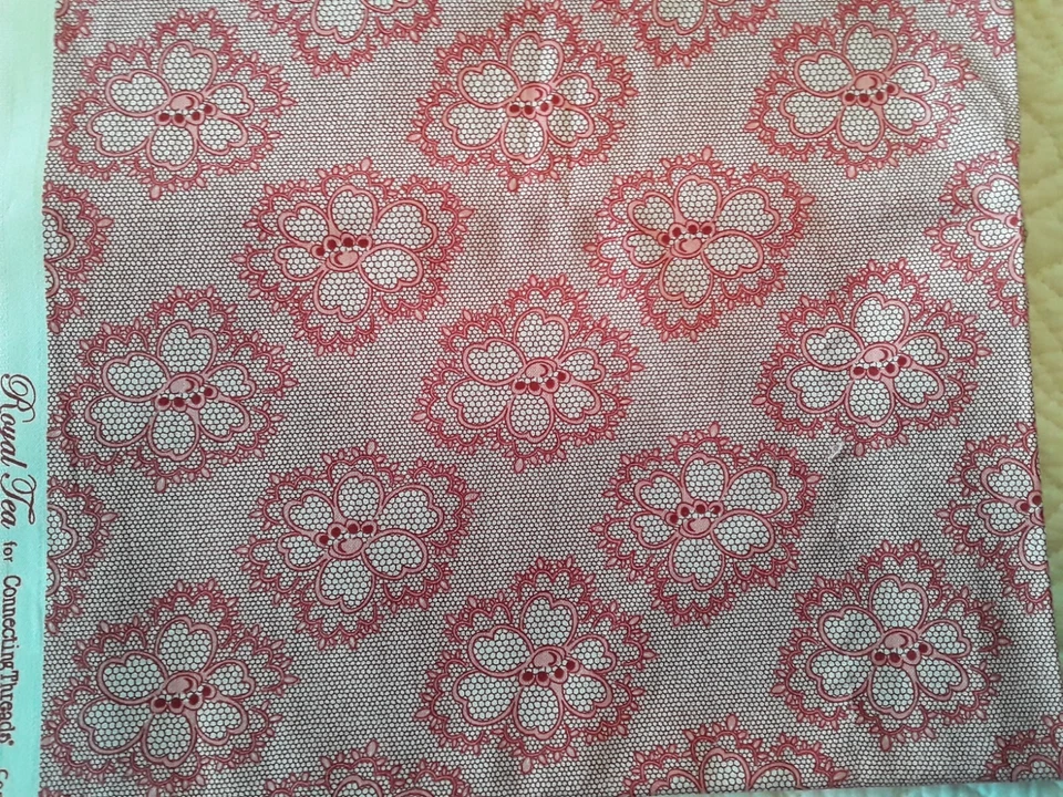 Connecting Threads Royal Tea Cotton Fabric Floral Lace Pattern Red Yellow 2 Yds - Image 2 of 4