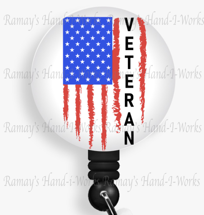 Military US Veteran Flag, Retractable Badge Reel, Lanyard ID Holder, Badge  Reels