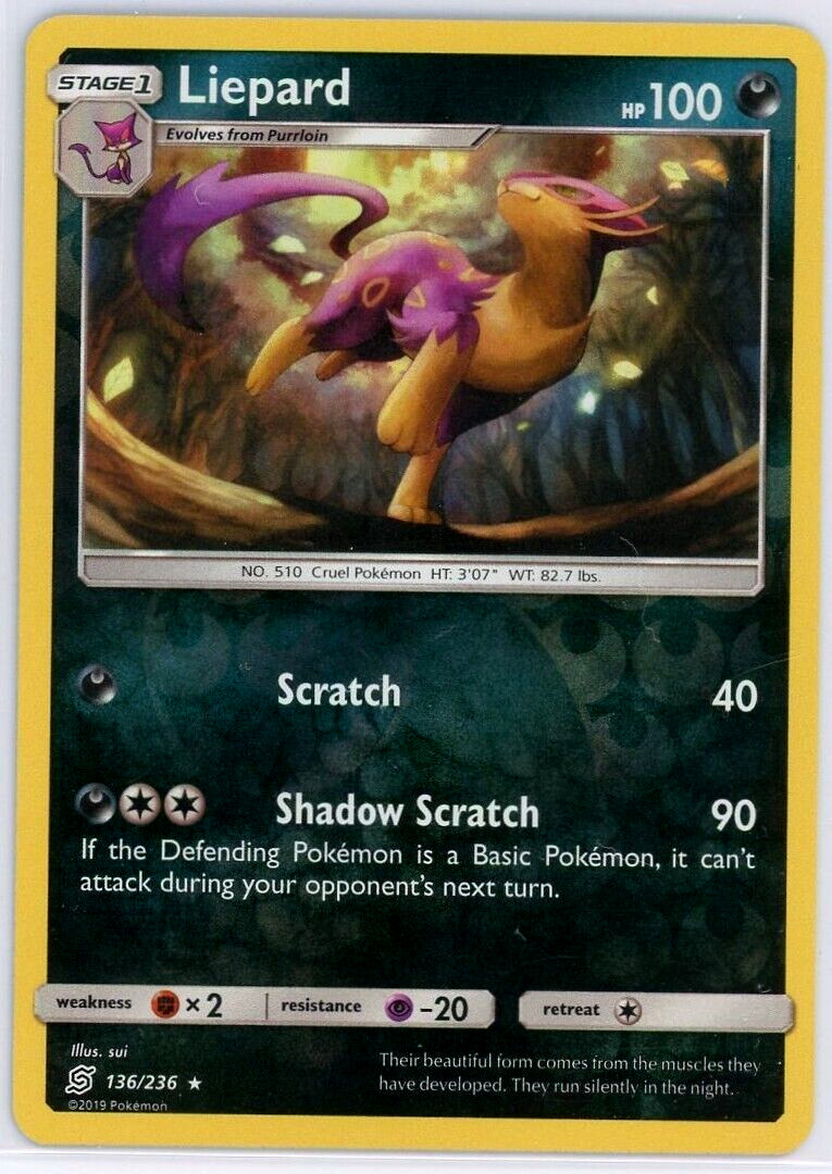 Pokemon - UNIFIED MINDS -  Liepard 136/236 - Reverse Holo Rare - NM/M