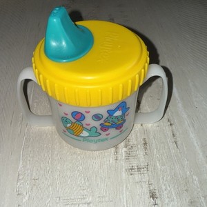 Vintage Playtex Sippy Cup Seal Penguin Skater Yellow Lid 2 Handle 90s