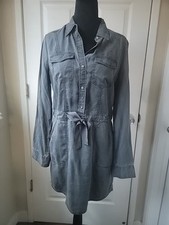 Express Shirt Dress Lyocell Long Slv Women S Grey Tie Belt Waist Utility Pocket