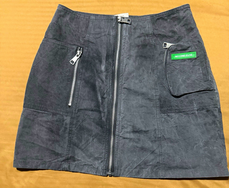 No One Else Womens M Black Utility Mini Skirt Y2K Cargo Zip Pockets Korean