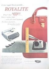 1956 Royalite Typewriter Print Ad With Carrying Case $69.95 Price thumbnail